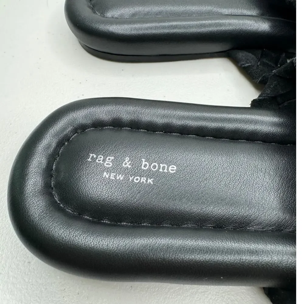 NEW RAG & BONE Lewis Black Braided Suede Pointed Open Toe Slide Slip On Sandal